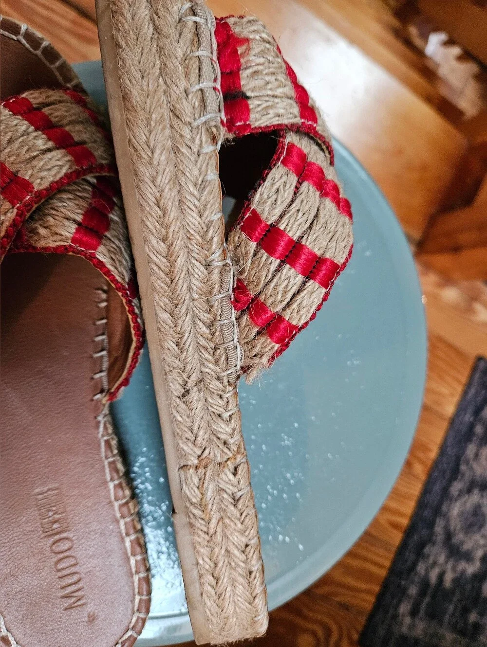 Mudo Jute Espadrille Red & Natural Slide Sandals - Women 9
